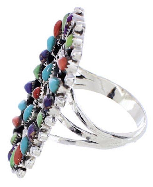 Needlepoint Multicolor Genuine Sterling Silver Ring Size 6-1/4 YX35140